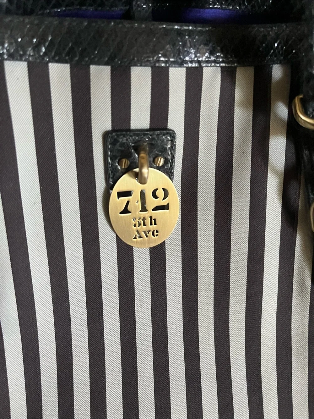 Henri Bendel Large Centennial Striped Barrel Bag Black Snake 712 5th Ave